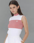 Stand Colloar Colorway Sleeveless Top (White&Pink)