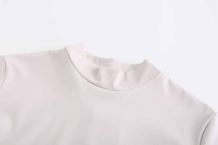 Half-High Collar  Long-Sleeves Shirt (Light Grey)