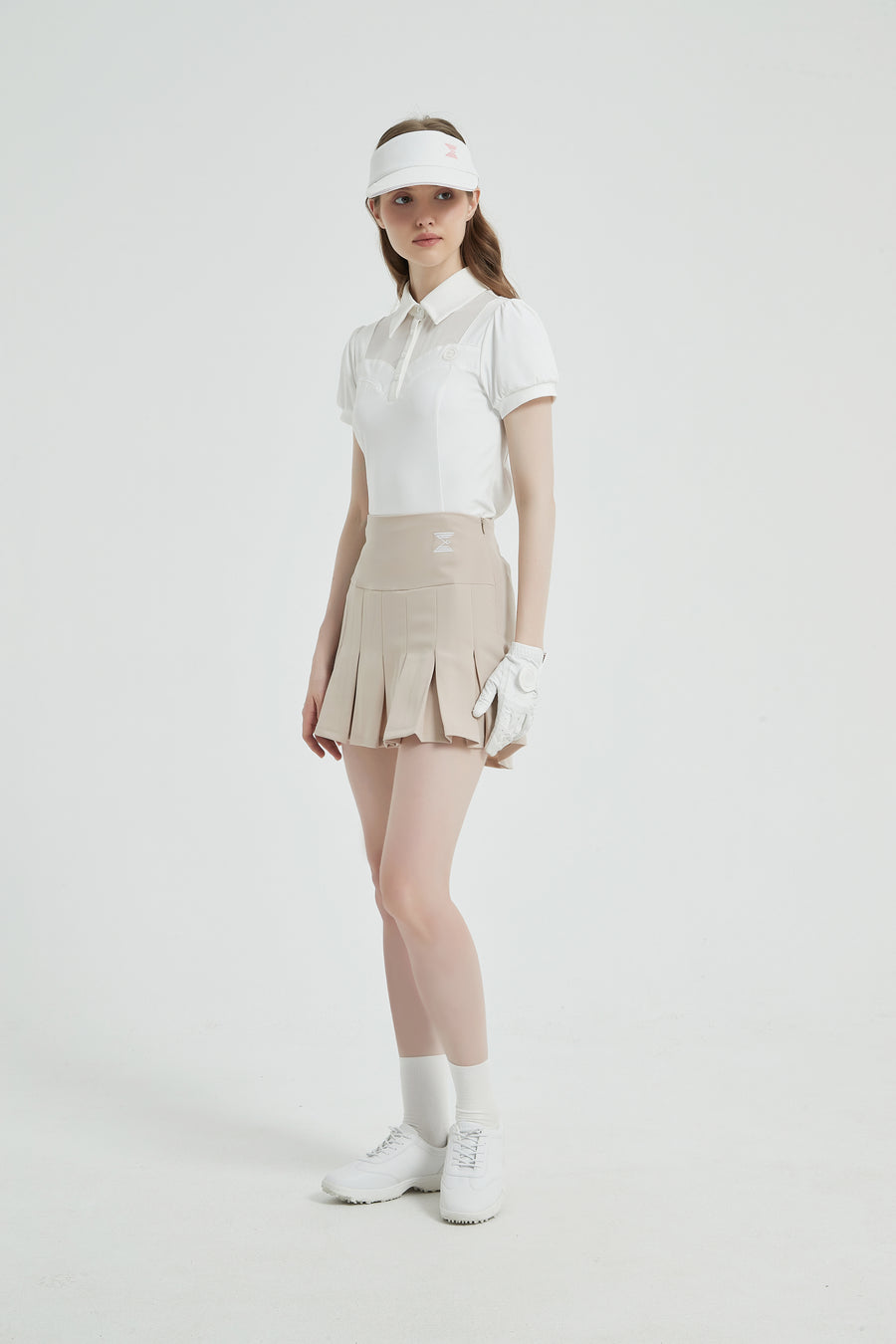 Pouch Set Pleats Skirt (Beige)