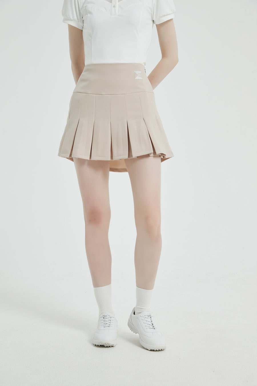 Pouch Set Pleats Skirt (Beige)