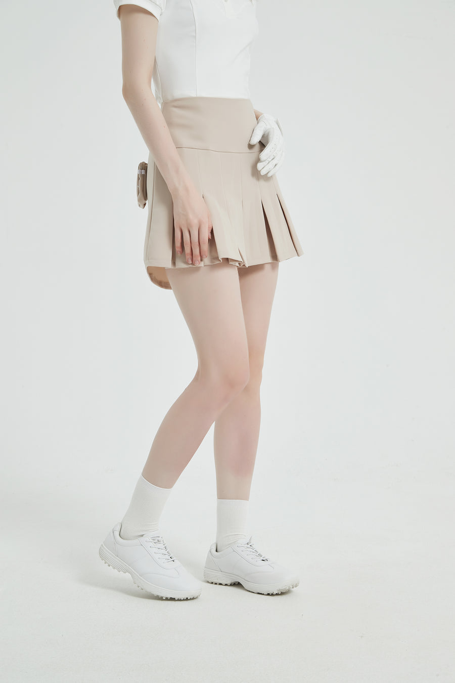 Pouch Set Pleats Skirt (Beige)