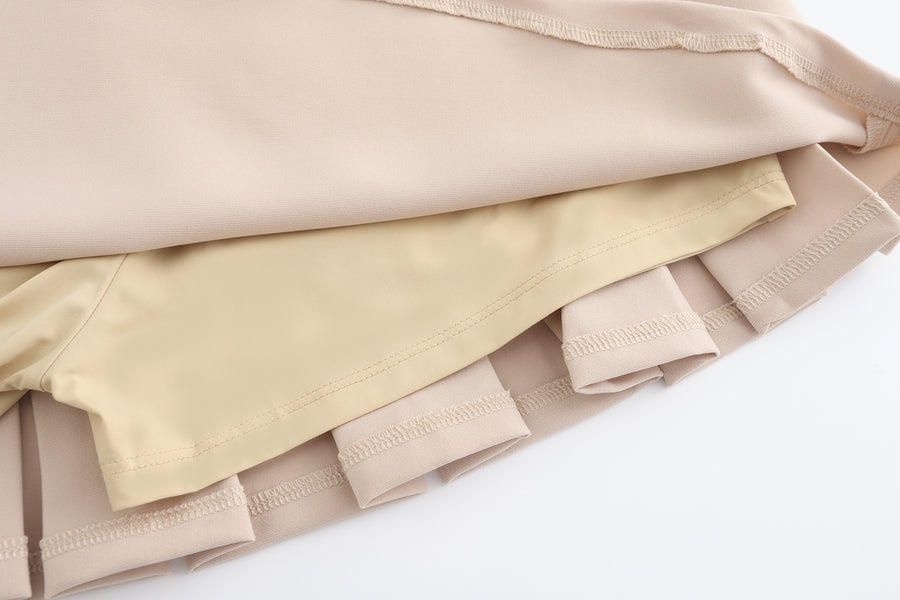 Pouch Set Pleats Skirt (Beige)