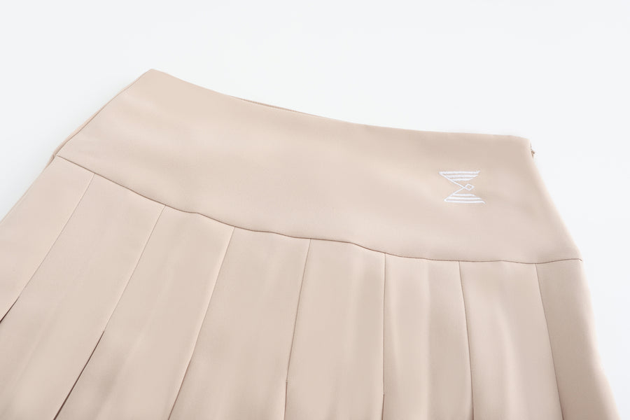 Pouch Set Pleats Skirt (Beige)