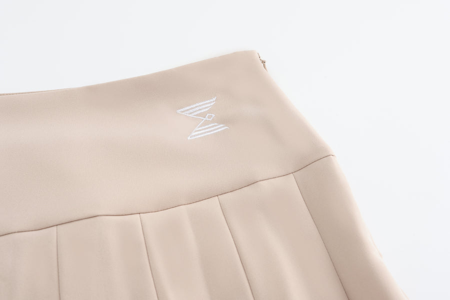 Pouch Set Pleats Skirt (Beige)