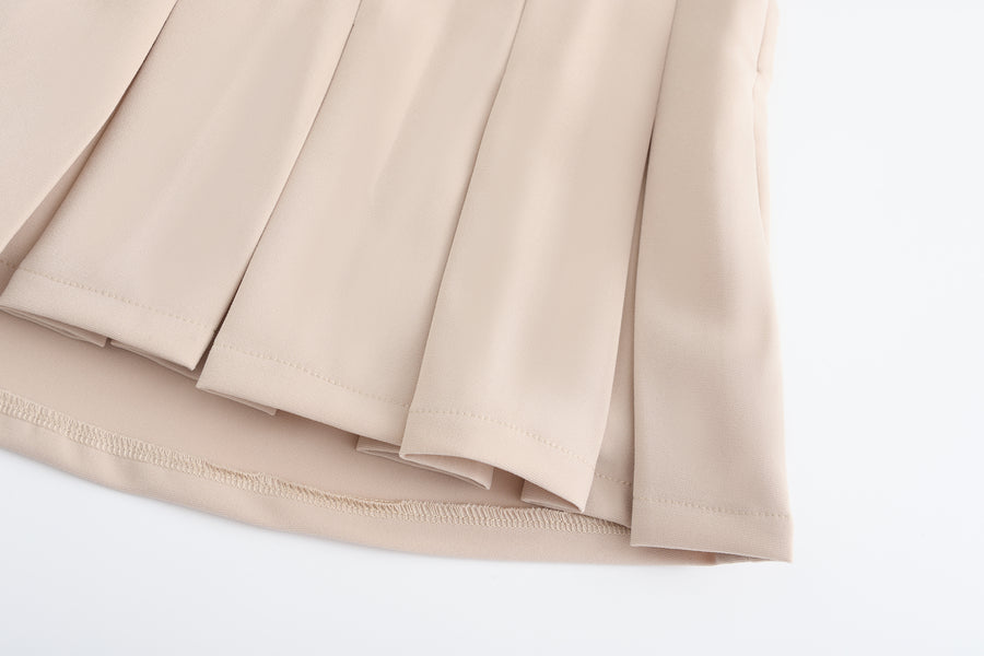 Pouch Set Pleats Skirt (Beige)